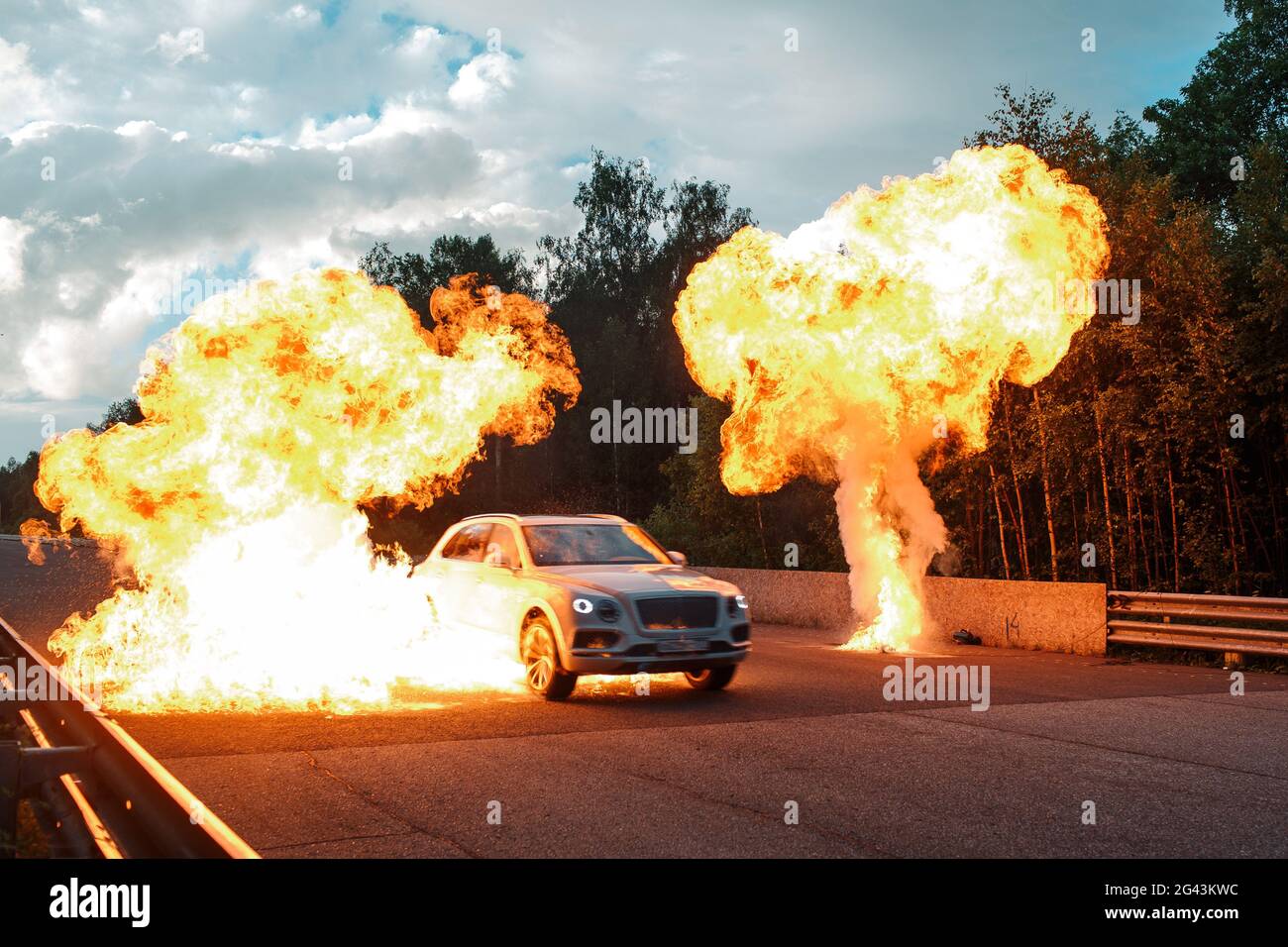 Street racing and explosion Stock Photo