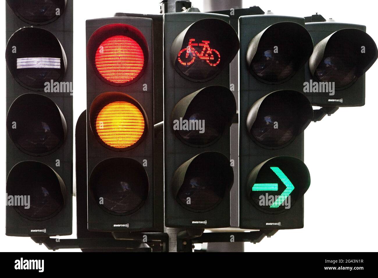 Confusing traffic lights with many signals, Witten, Ruhr area, Germany, Europe Stock Photo