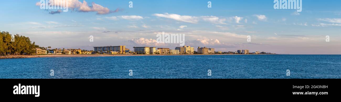 Distant buildings on shore of Gulf of Mexico, Venice, Florida, USA Stock Photo