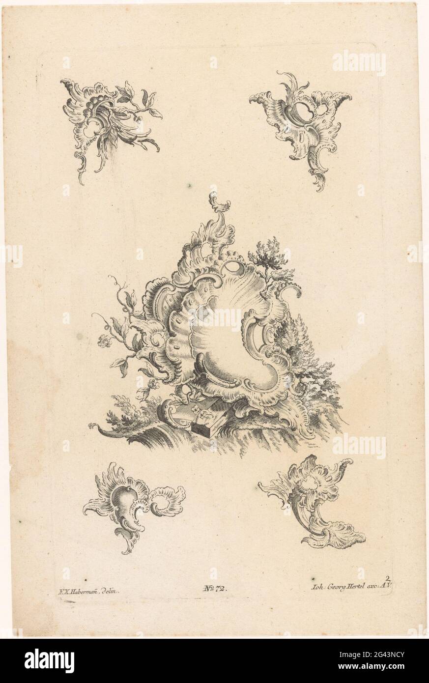 Rocaille motifs. Rocaille ornaments with leaf and floral