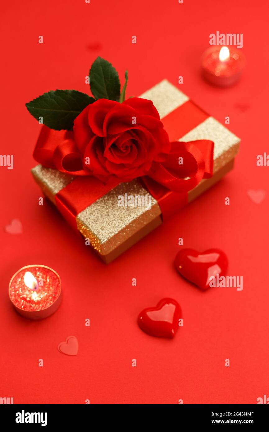 Gold gift box with the rose Stock Photo