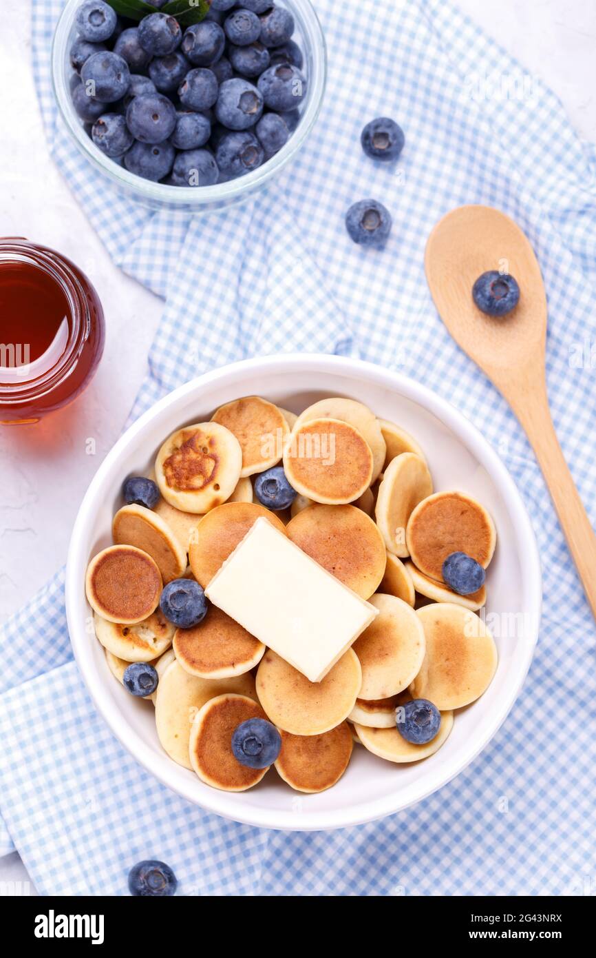 Home made trendy cereal mini pancakes Stock Photo