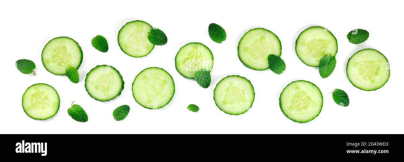 Cucumber and mint panorama on a white background Stock Photo