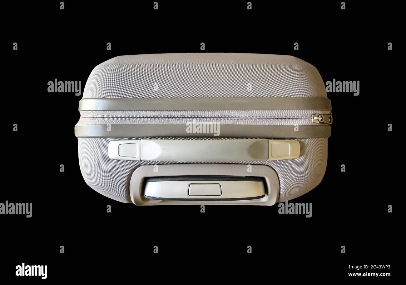 Travel modern suitcase isolated on black background. Top view Stock Photo