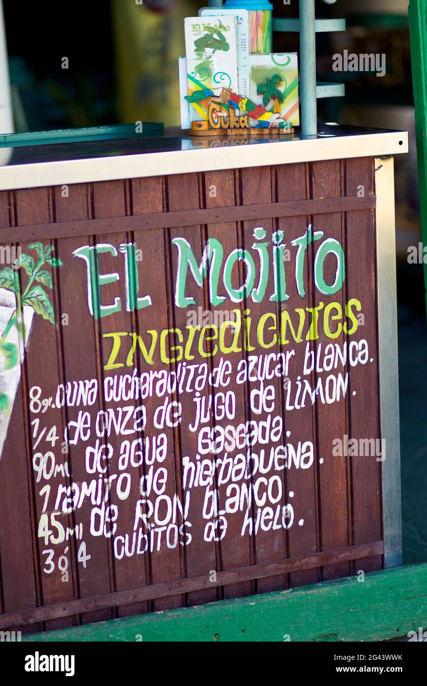Detail of an outdoors Mojito bar on the beach of Cayo Blanco, Cuba Stock Photo