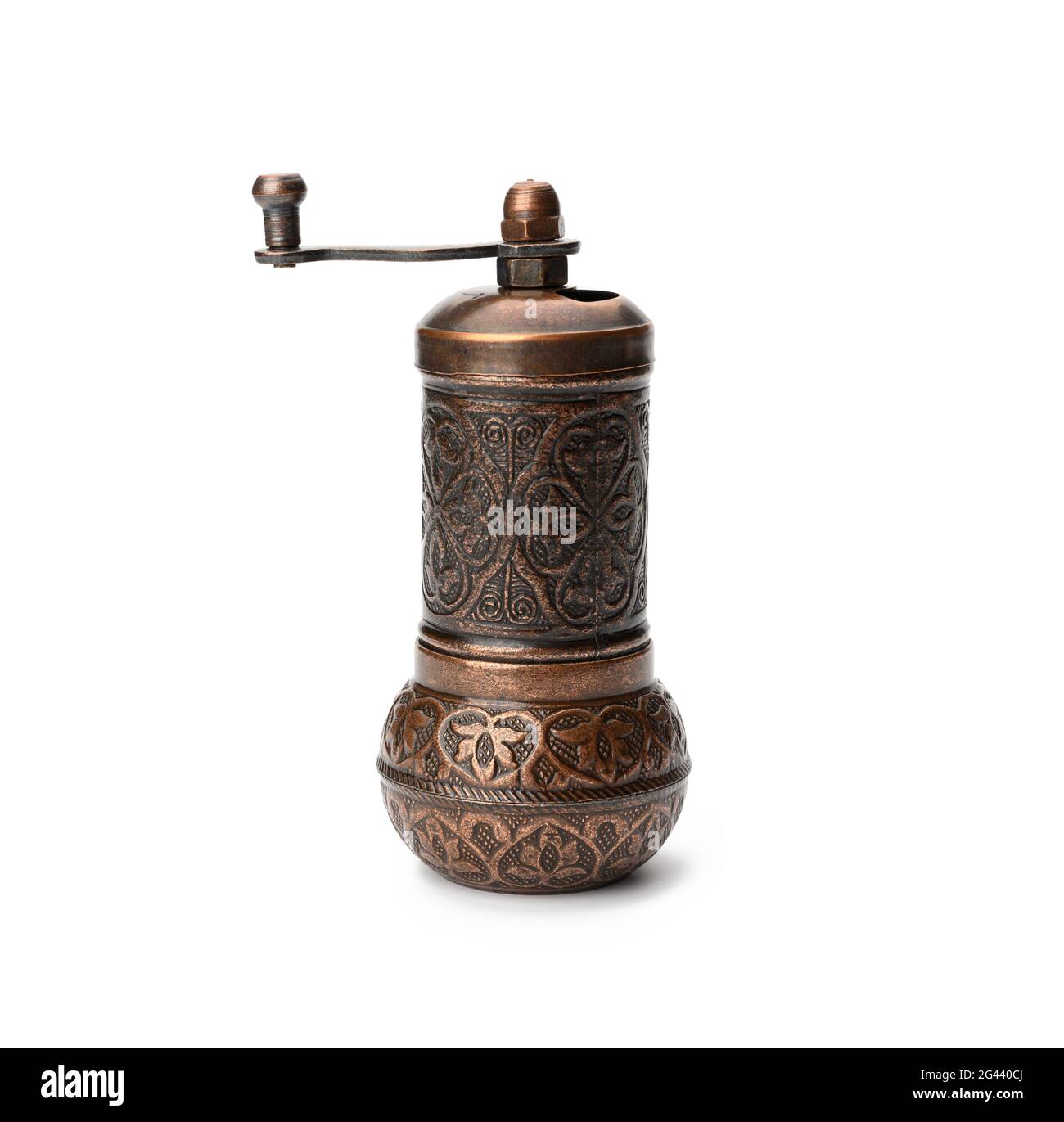 Copper hand mill for pepper and salt isolated on white background Stock Photo Alamy