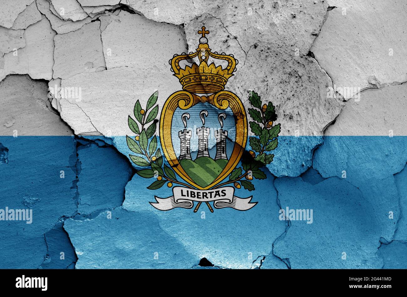 Flag of San Marino painted on cracked wall Stock Photo