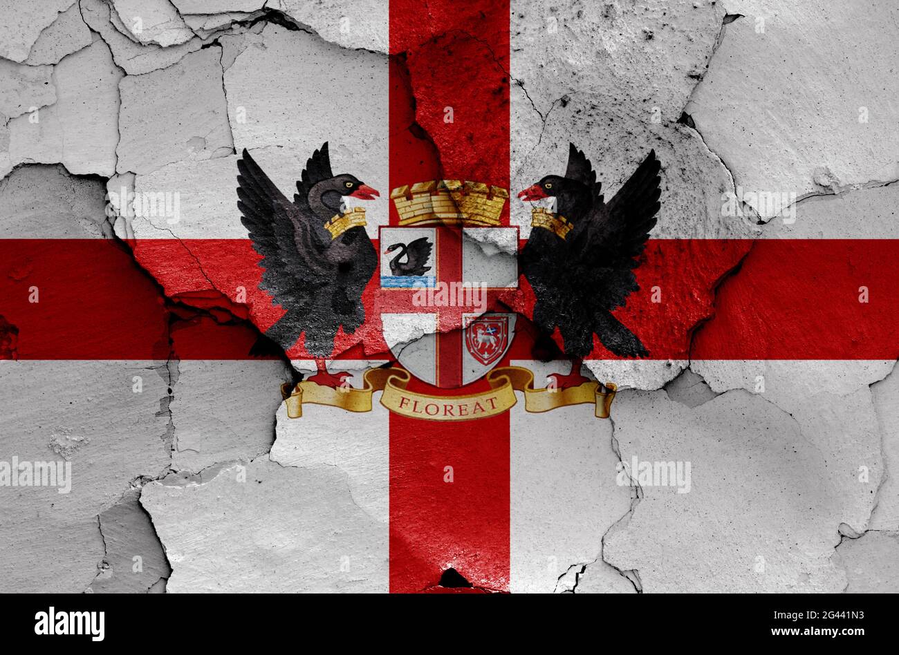 Flag of Perth painted on cracked wall Stock Photo