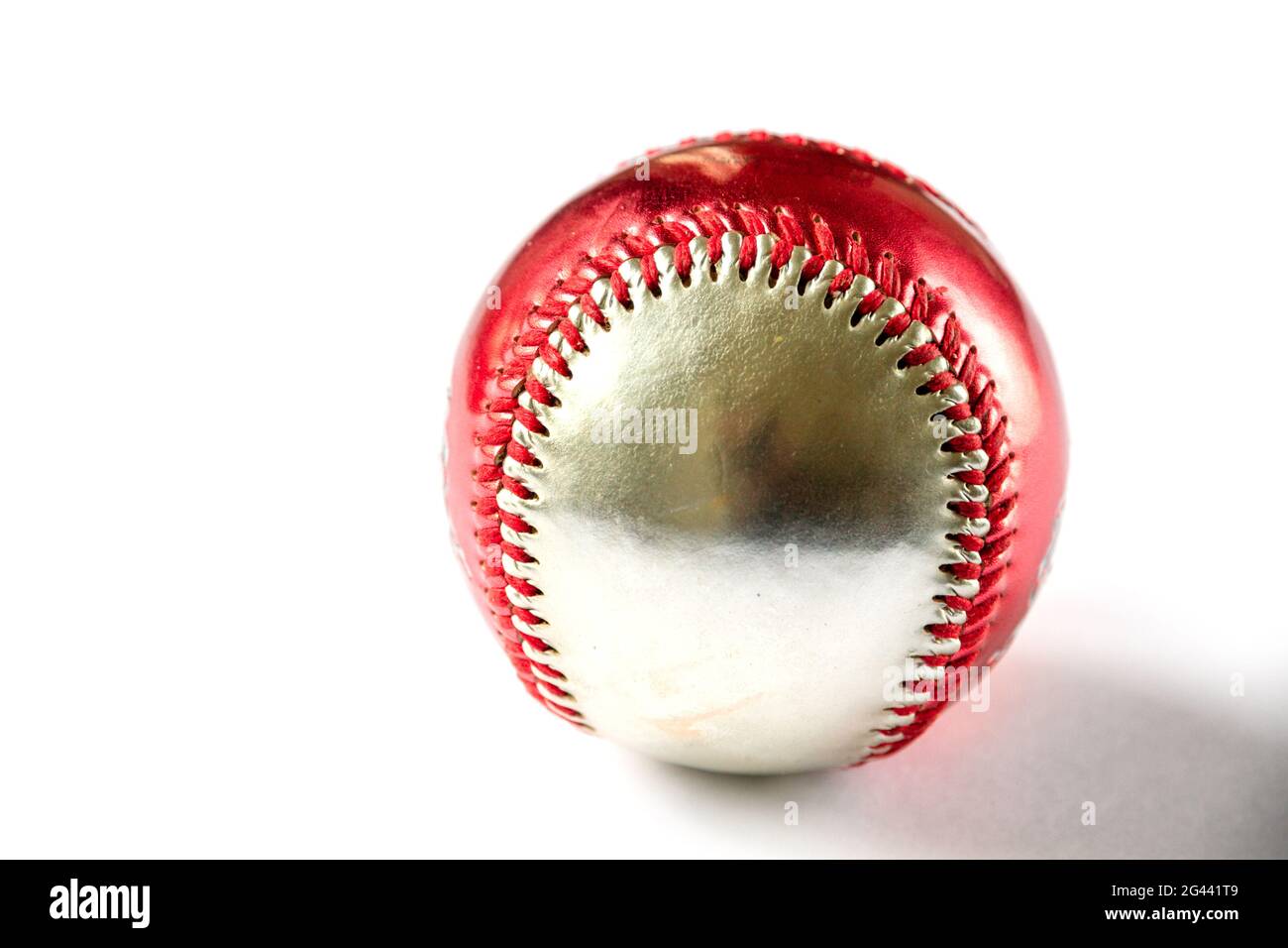 Red and silver Baseball ball isolated on white Stock Photo