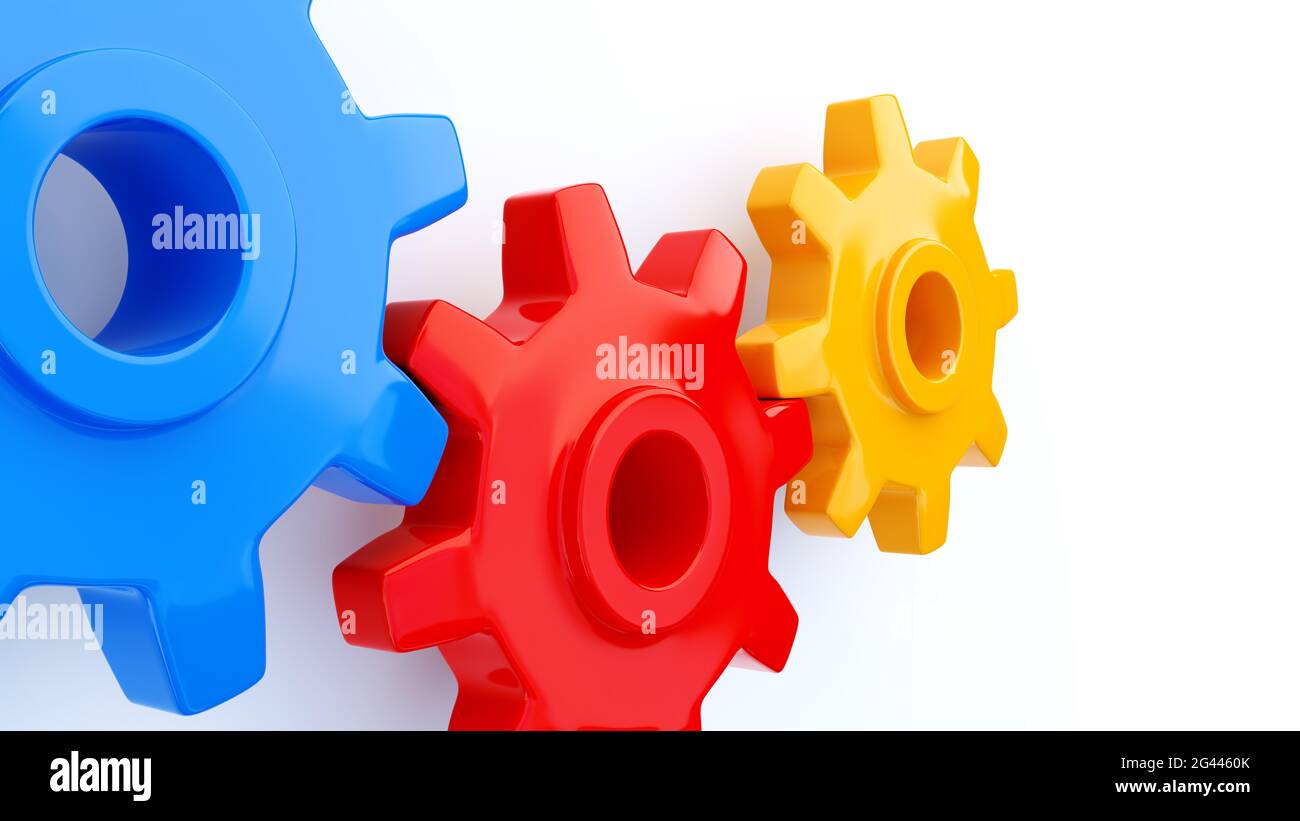 Gears Symbol red blue yellow Stock Photo