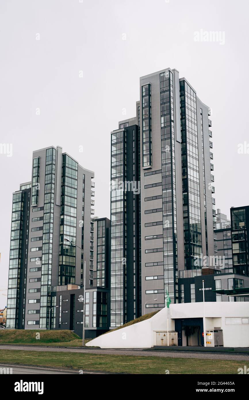 Image showcasing Reykjavik, Iceland - 02 may 2019: Multi-storey high-rise apartment ...