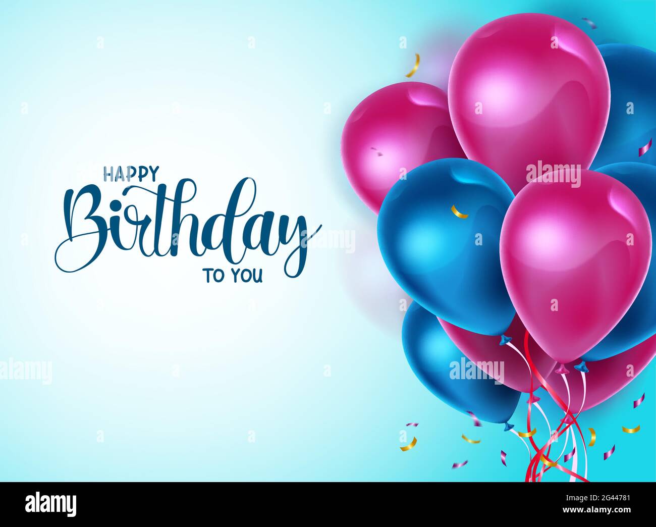 Happy birthday balloons vector banner template. Happy birthday to you greeting text with balloons and confetti decoration element for birth day card. Stock Vector