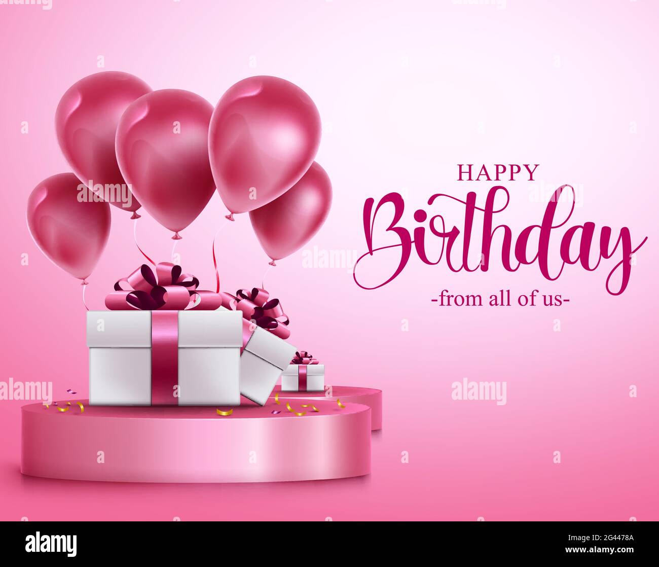 Happy birthday vector banner design. Happy birthday text in pink empty  space elegant background with gifts and balloons elements for birth day  Stock Vector Image & Art - Alamy