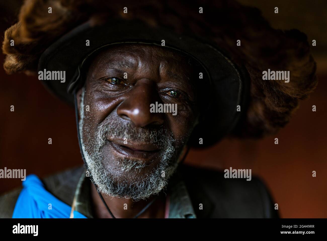 Portrait of an elderly man in the cultural village of Gorilla Guardians Village, Ruhengeri, Northern Province, Rwanda, Africa Stock Photo