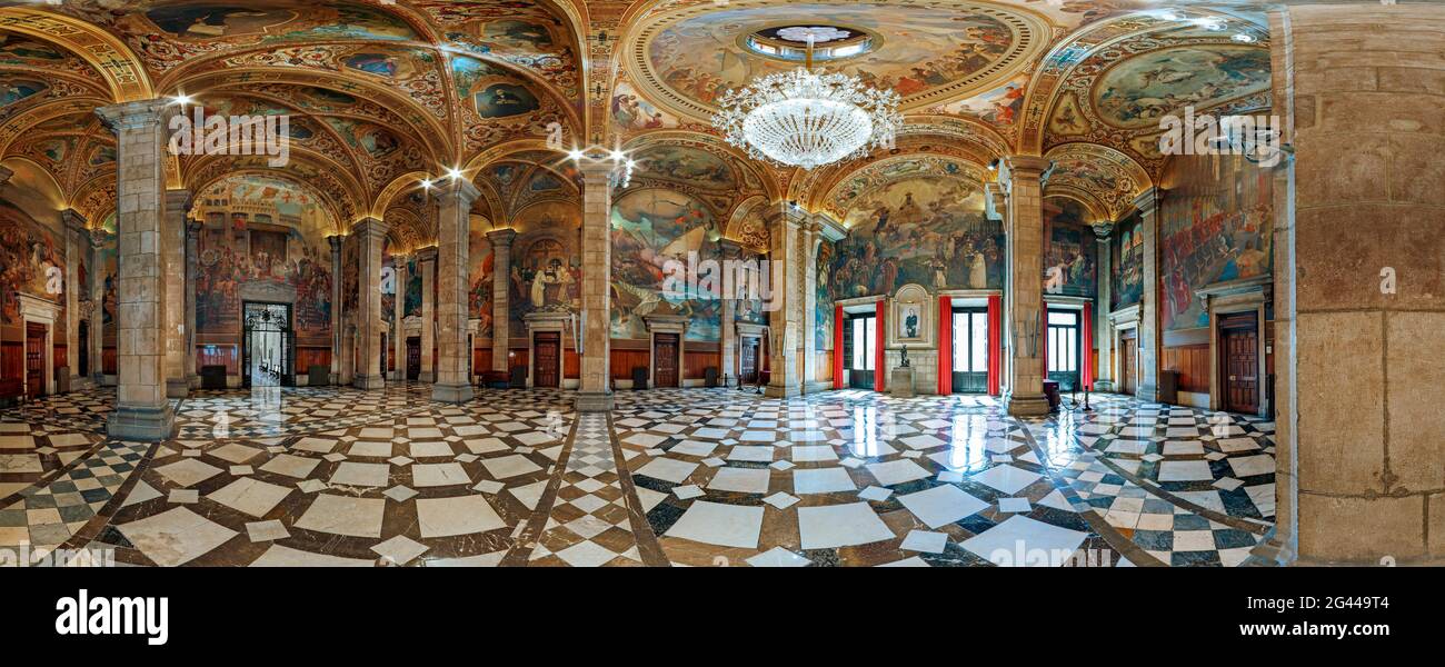 View of renaissance style palace interior, Salon Sant Jordi, Palau de la Generalitat, Barcelona, Spain Stock Photo