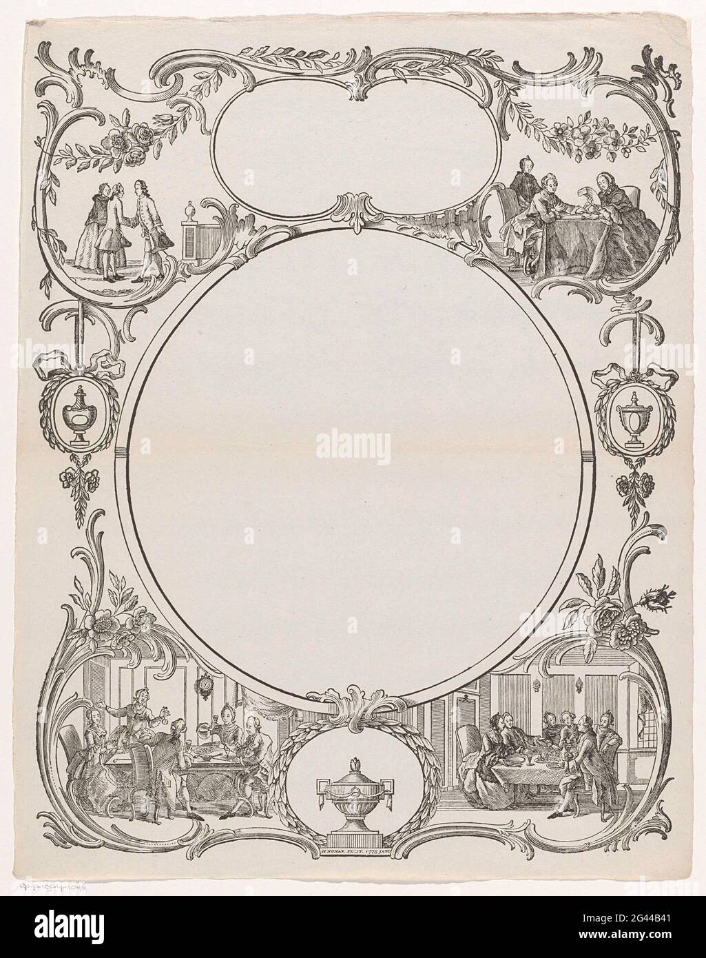 Framing with performances from daily life. Ornamented picture frame