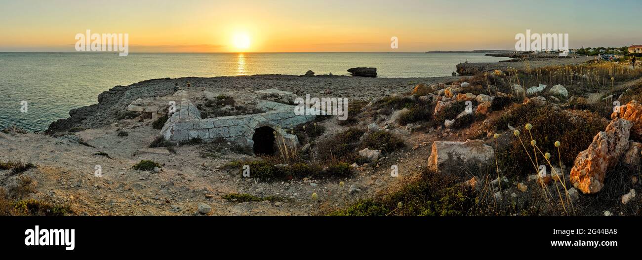 Cala Blanca beach at sunset, Ciutadella, Menorca, Spain Stock Photo
