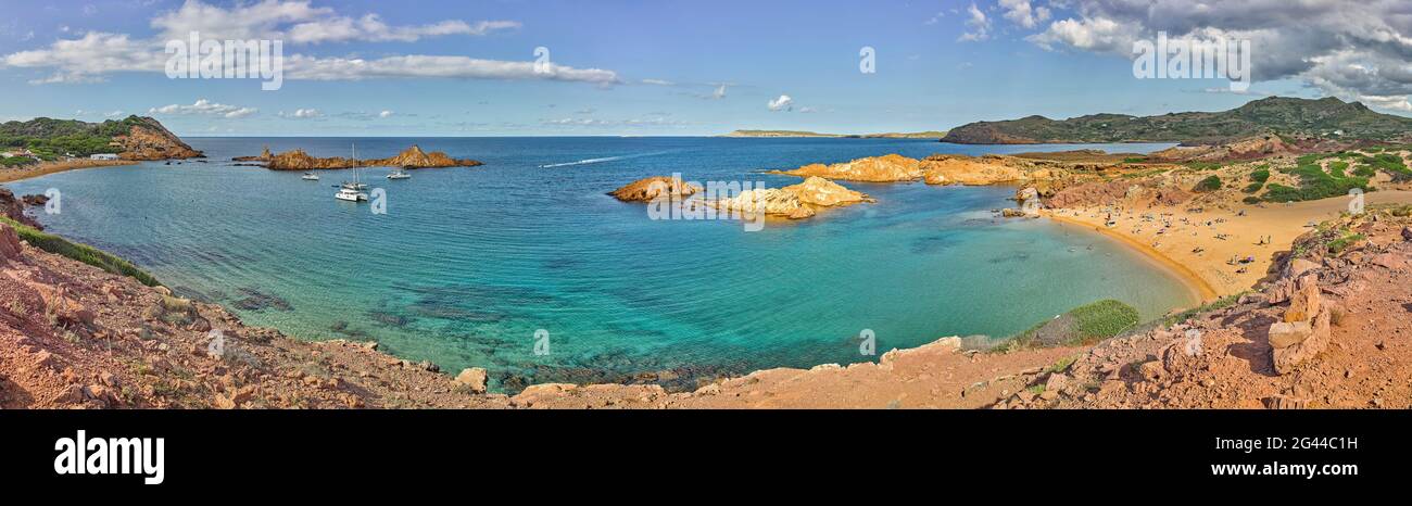 Landscape with beach and sea, Cala Pregonda, Menorca, Spain Stock Photo