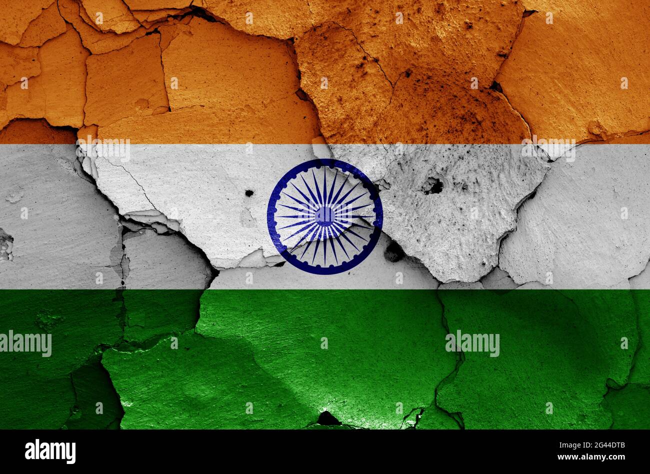 Flag of India painted on cracked wall Stock Photo