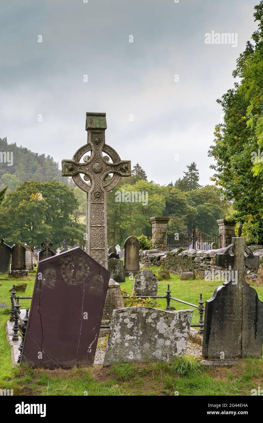 Celtic cross, Glendalough, Ireland Stock Photo
