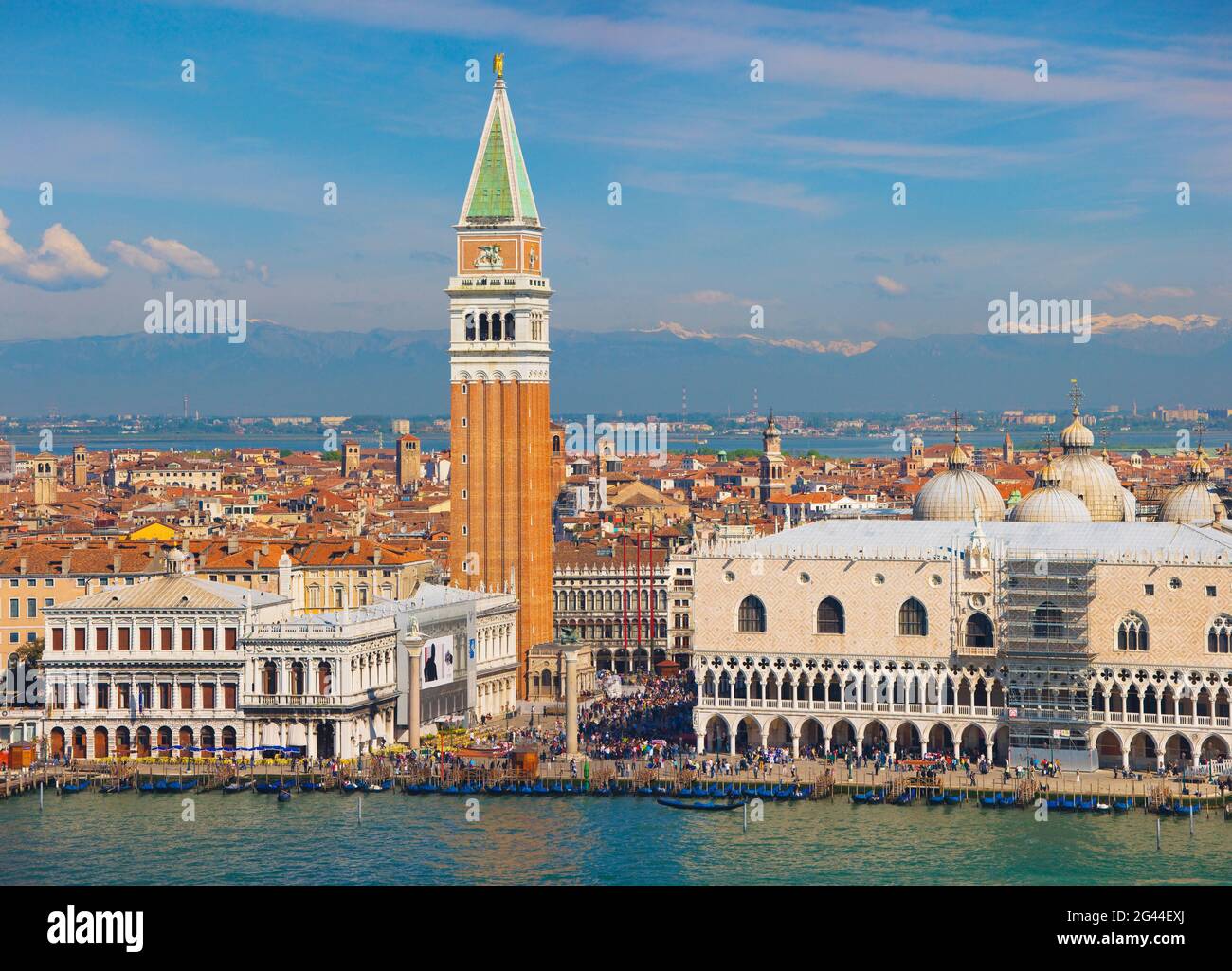 Aerial view of Doge's Palace and Campanile, Venice, Veneto, Italy Stock Photo