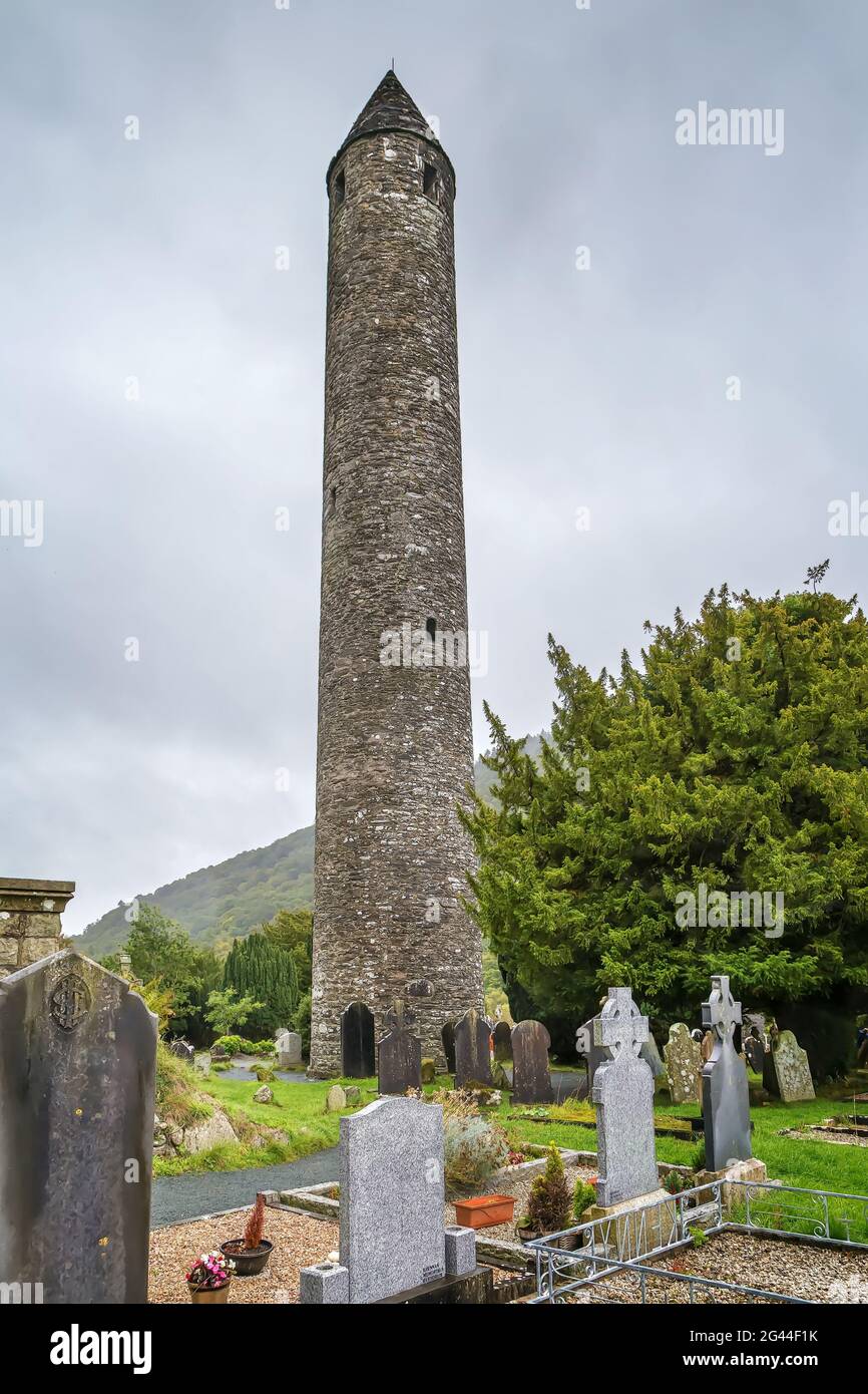 Round Tower, Glendalough, Ireland Stock Photo
