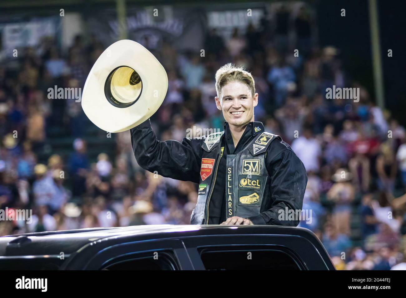 Reno, USA. 17th June, 2021. Clayton Sellars won the PRCA 2021 Xtreme Bulls with a score of 90.5 on a bull named Renegade by Big Stone Rodeo Inc. The 102nd Reno Rodeo kicked off with the PRCA Xtreme Bulls event. Credit: SOPA Images Limited/Alamy Live News Stock Photo