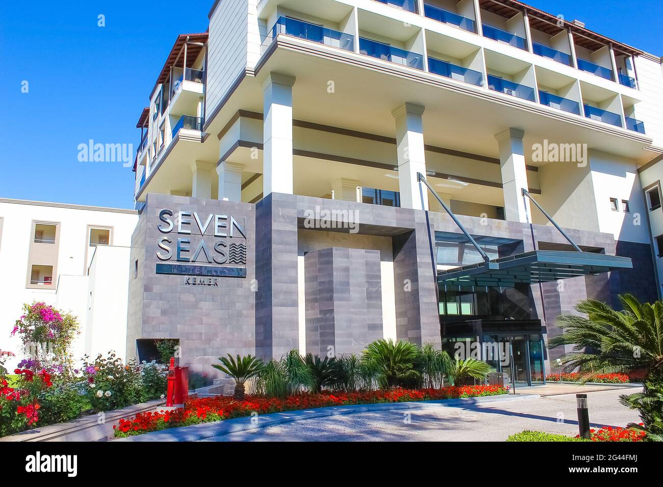 Goynuk, Antalya, Turkey - May 11, 2021: Lobbi of Seven Seas Hotel Life Ultra All Inclusive and Kids Concept 5 star at Goynuk, Antalya, Turkey on May 11, 2021. Stock Photo