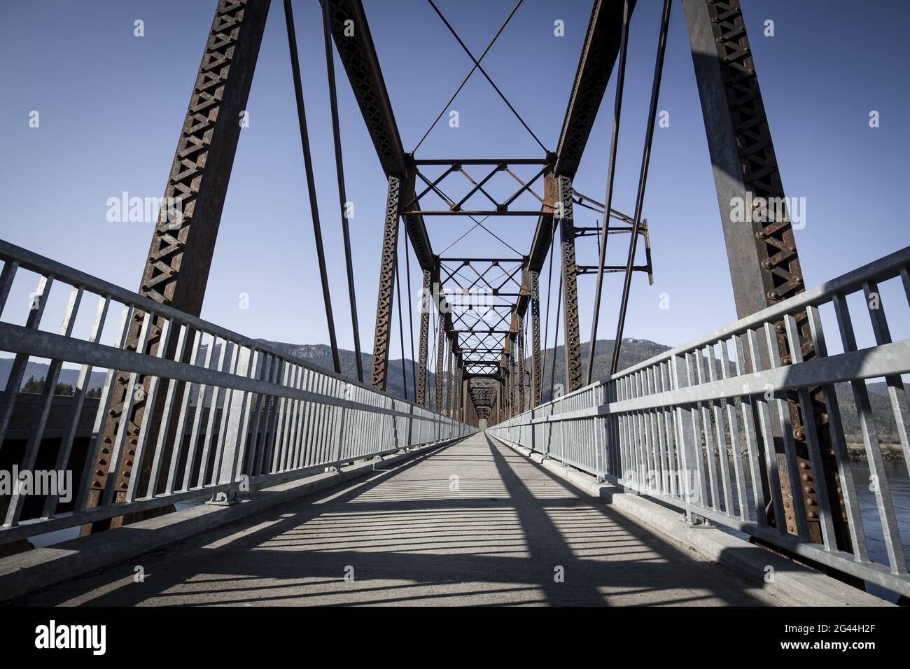 Wide angle perspective of old bridge. Stock Photo
