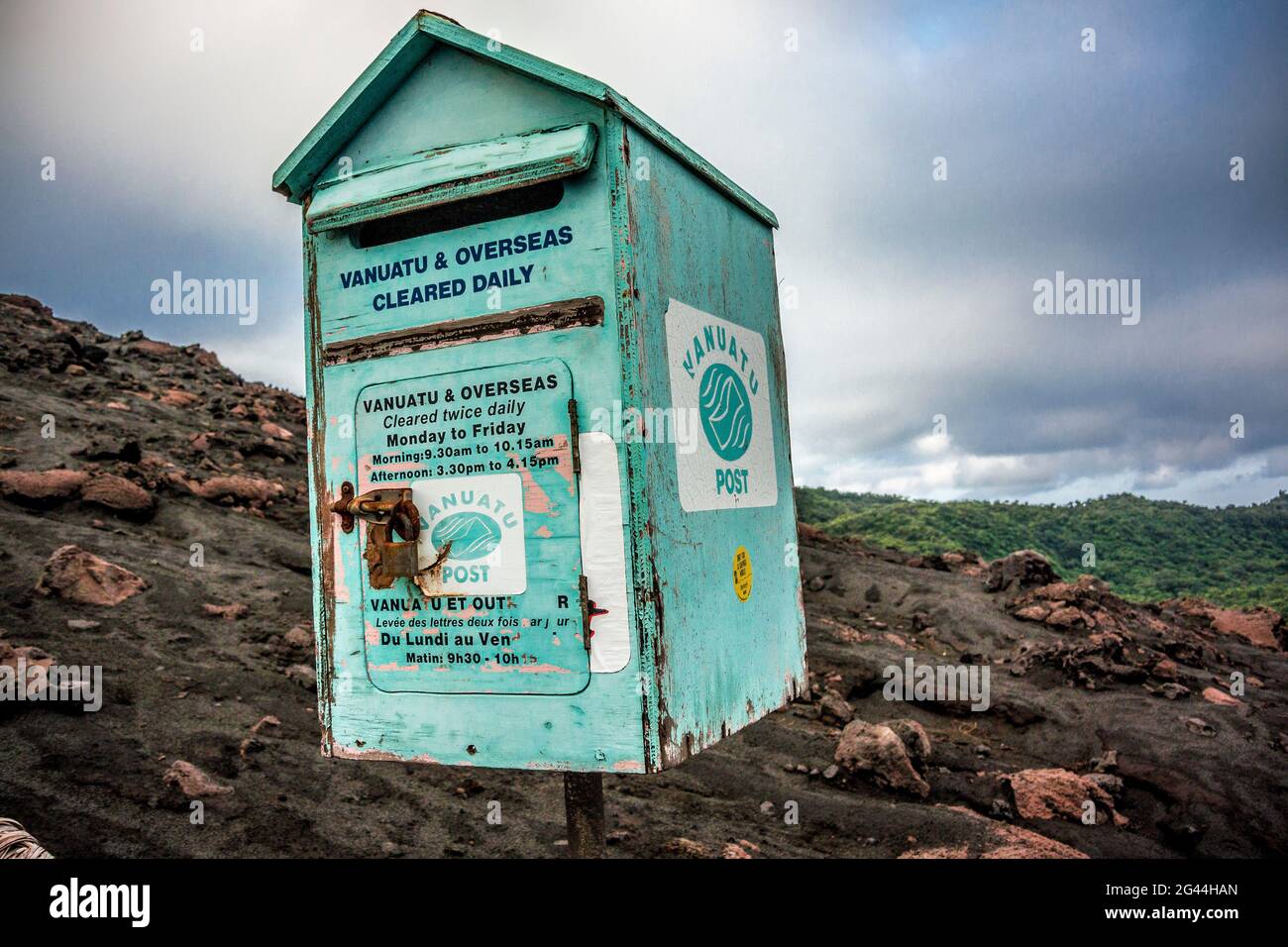 Mailbox on the Yasur volcano on Tanna, Vanuatu, South Pacific, Oceania