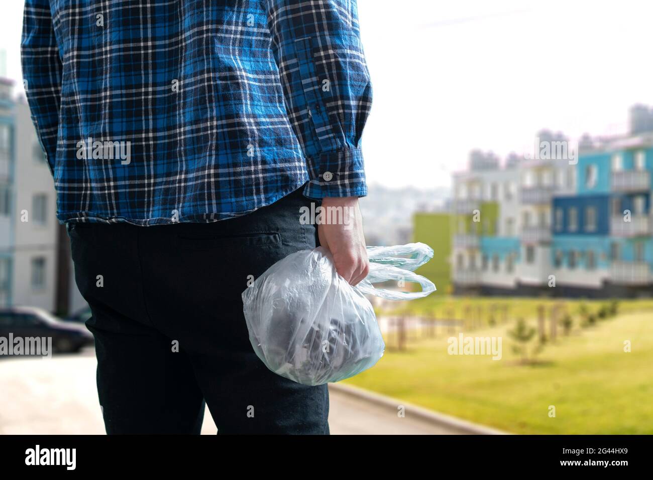 person holding a plastic bag, reused recycling concept Stock Photo Alamy
