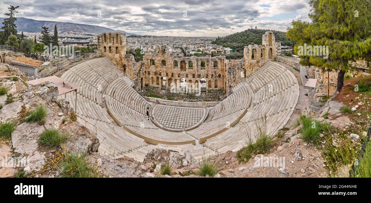 Ancient Greek amphitheater, Odeon of Herodes Atticus, Athens, Greece Stock Photo