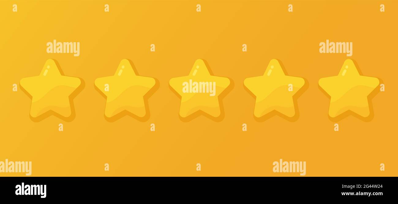 Five star quality rating vector illustration isolated on yellow background. Good review Stock Photo