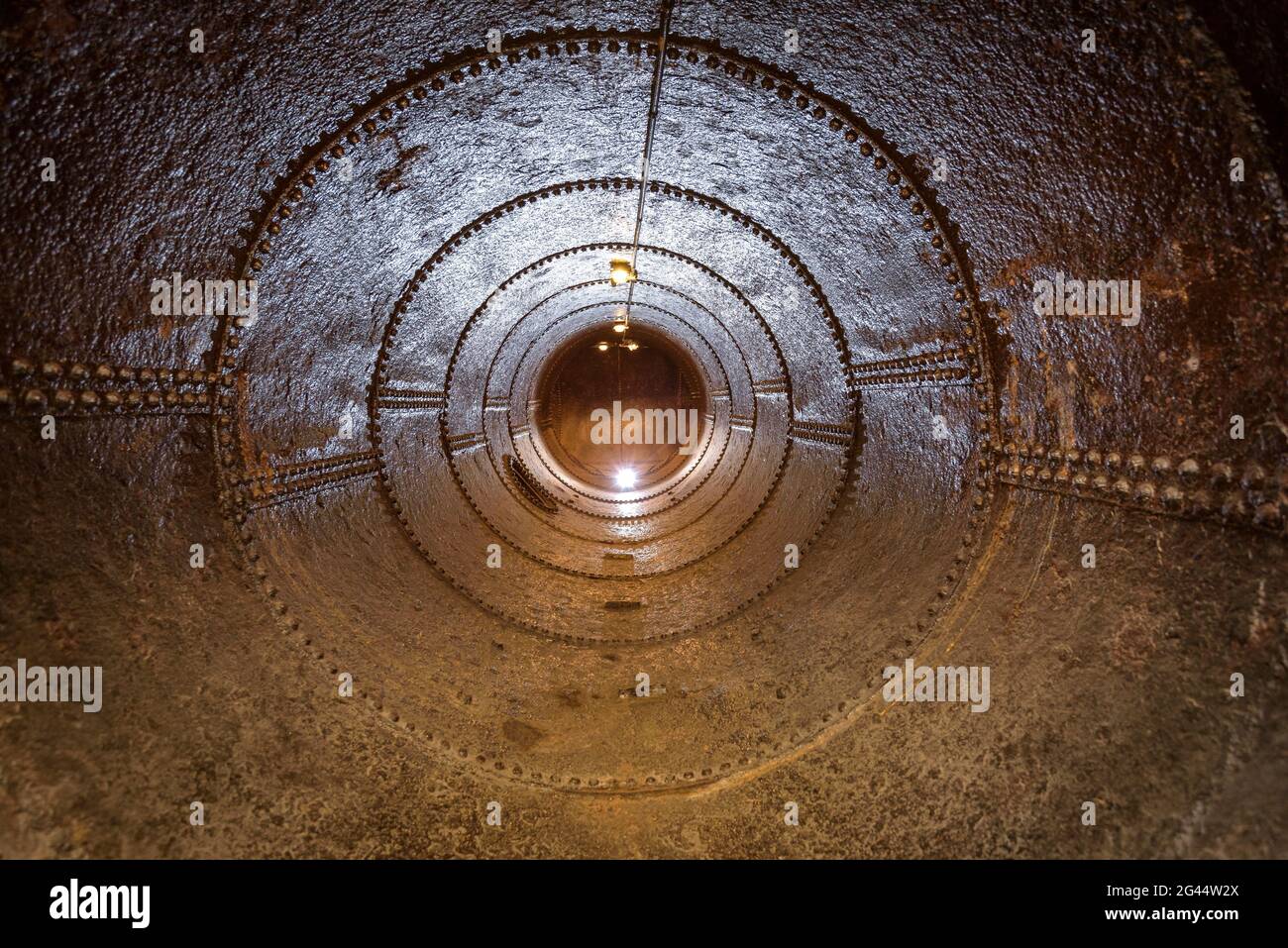 Sedó industrial colony. Inside the water pipe to the factory turbine (Esparreguera, Baix Llobregat, Barcelona, Catalonia, Spain) Stock Photo