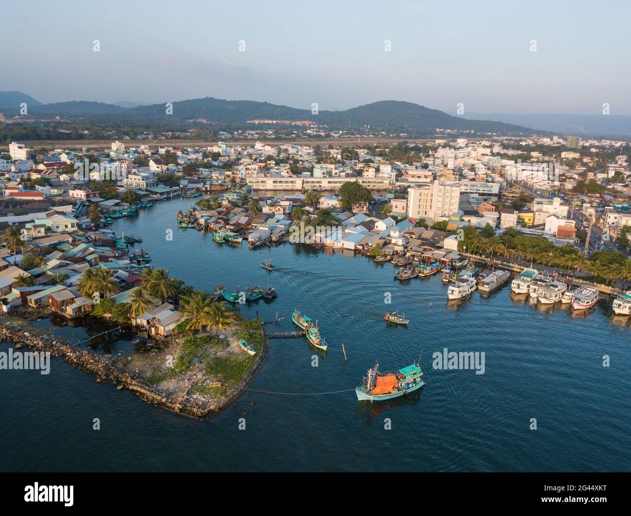 Aerial view of the port and downtown, Duong Dong, Phu Quoc Island, Kien ...