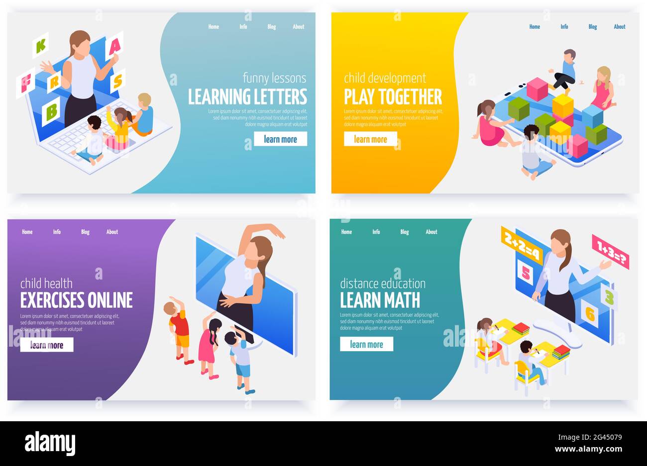 Learning Math Letters Gym Exercises Remotely Online Kindergarten Games 4 Distant Education Isometric Web Banners Vector Illustration Stock Vector Image & Art - Alamy