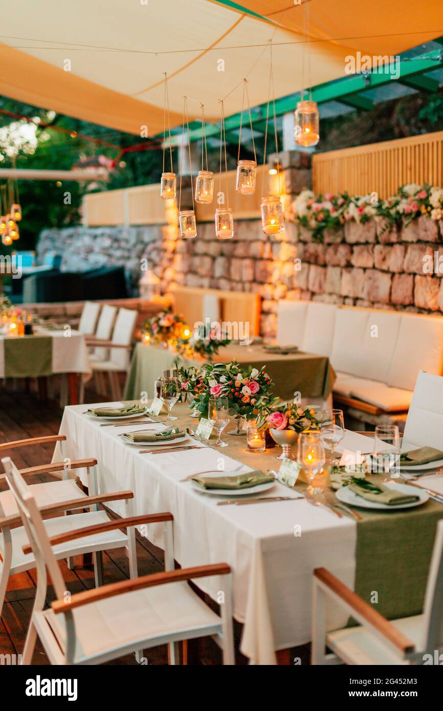 Wedding table in a rustic style with olives Stock Photo