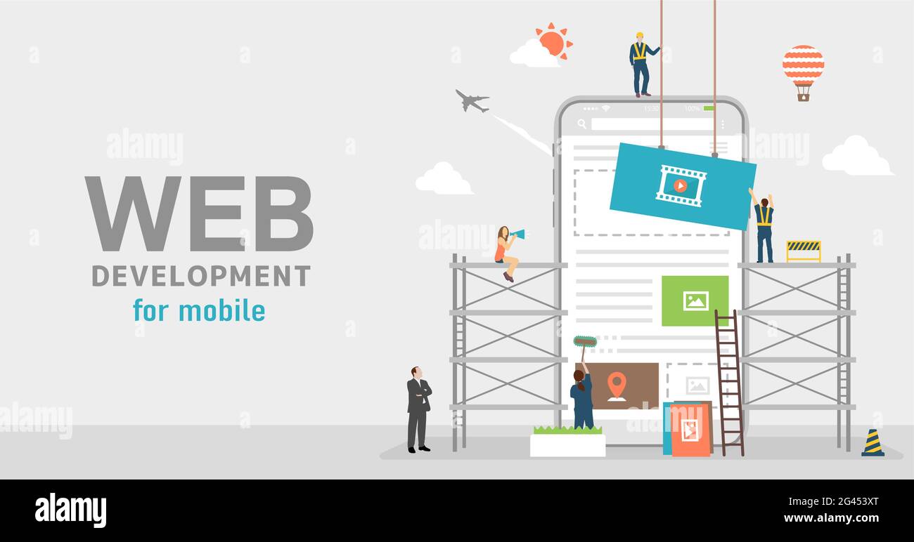 Mobile web development concept vector banner illustration Stock Vector ...