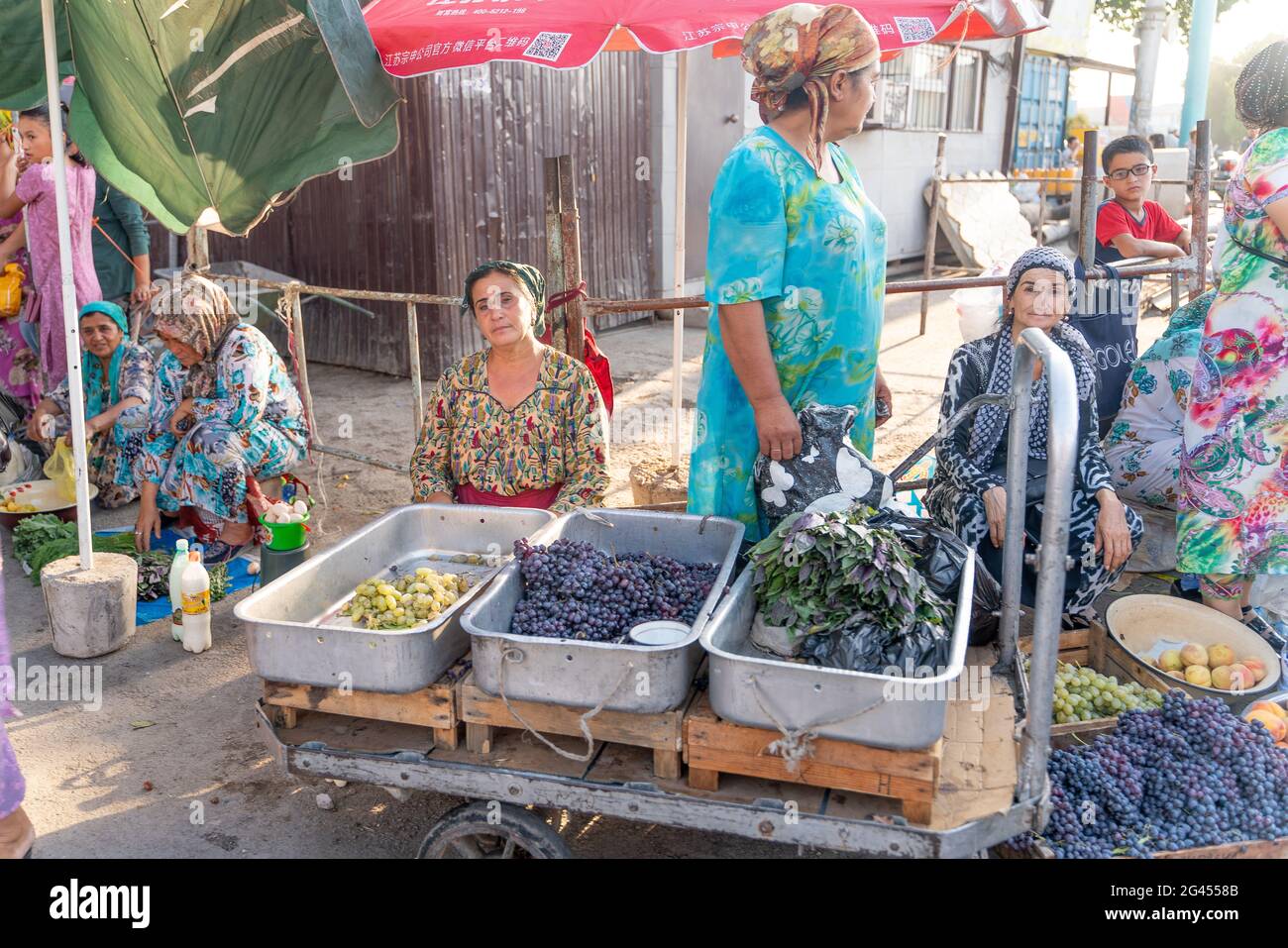 Khujand/Tajikistan-05.18.2020:The view of stalls full of fruits and vegetables on traditional tajik bazaar in Tajikistan Stock Photo