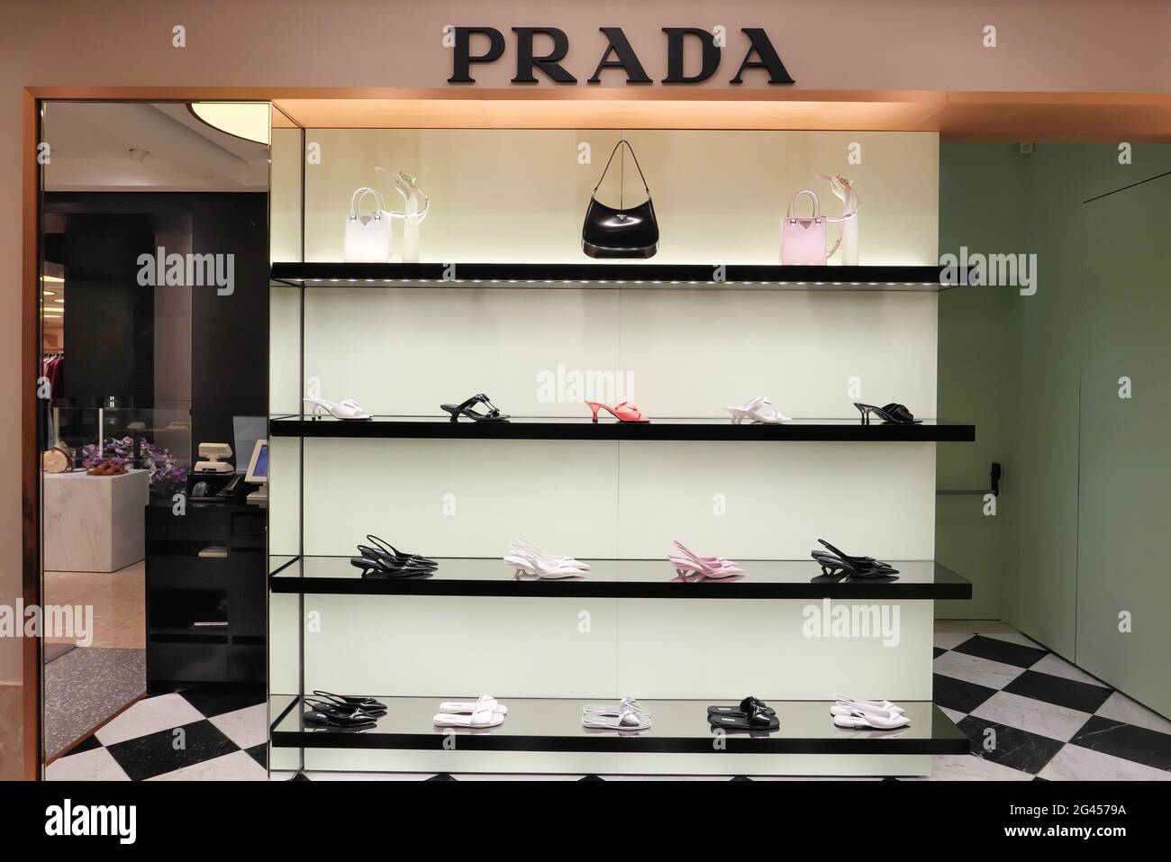 SHOES AND BAGS ON DISPLAY AT PRADA BOUTIQUE INSIDE THE RINASCENTE FASHION  STORE Stock Photo - Alamy