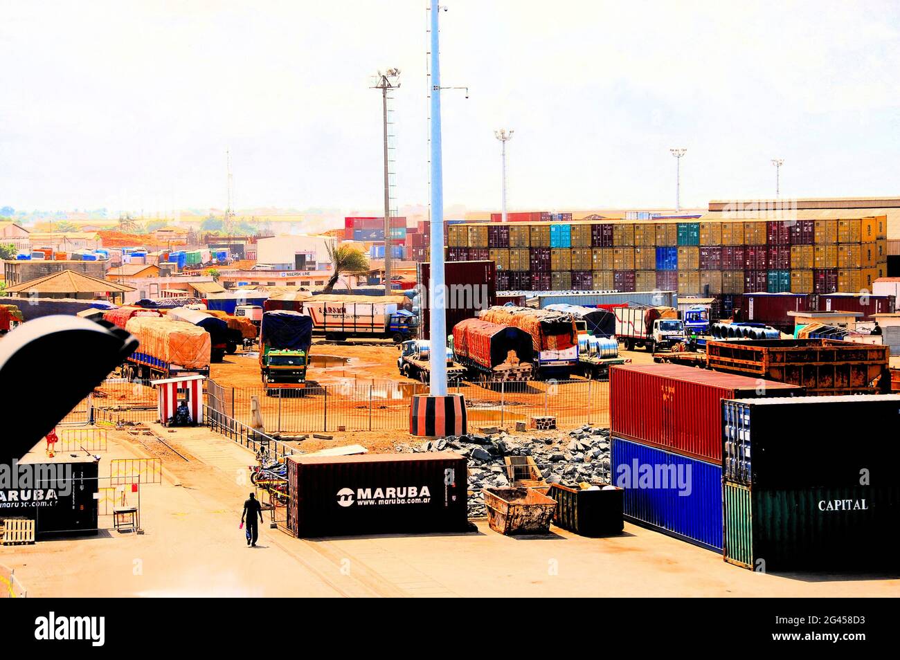 Container storage at the Port of Lomé, Togo' in West Africa on a hazy day in Oct. 2011. Stock Photo