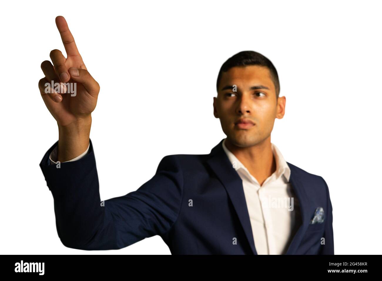 Businessman using interactive touchscreen Stock Photo
