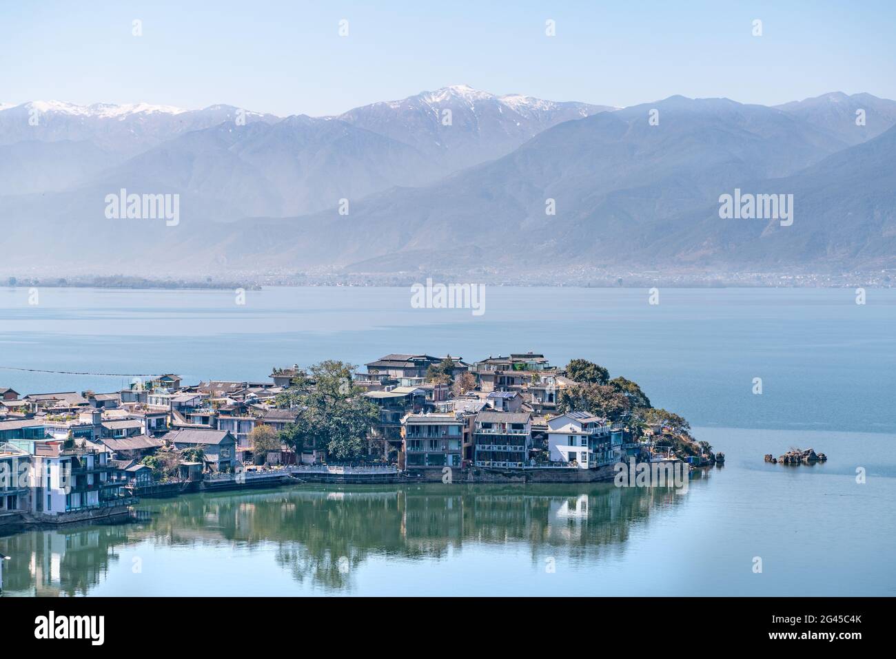 The amazing view of Erhai lake and Shuanglangzhen city in China Stock Photo