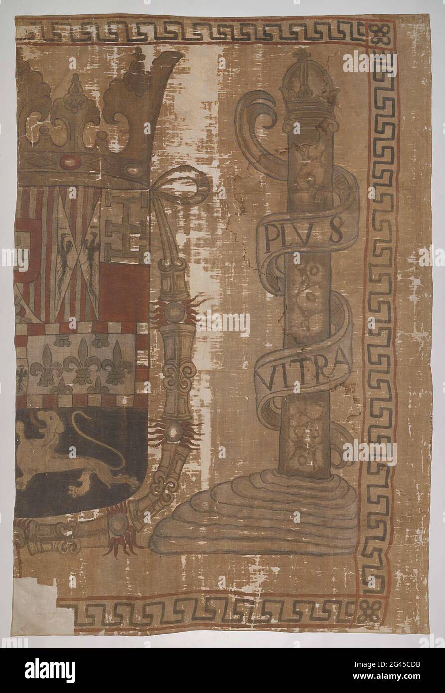 Fragment Of A Ship Flag One Half Of A Ship Flag Painted On One Side It Bears The Half Spanish King Arm Surrounded By The Chain The Order Of The Golden Fleece