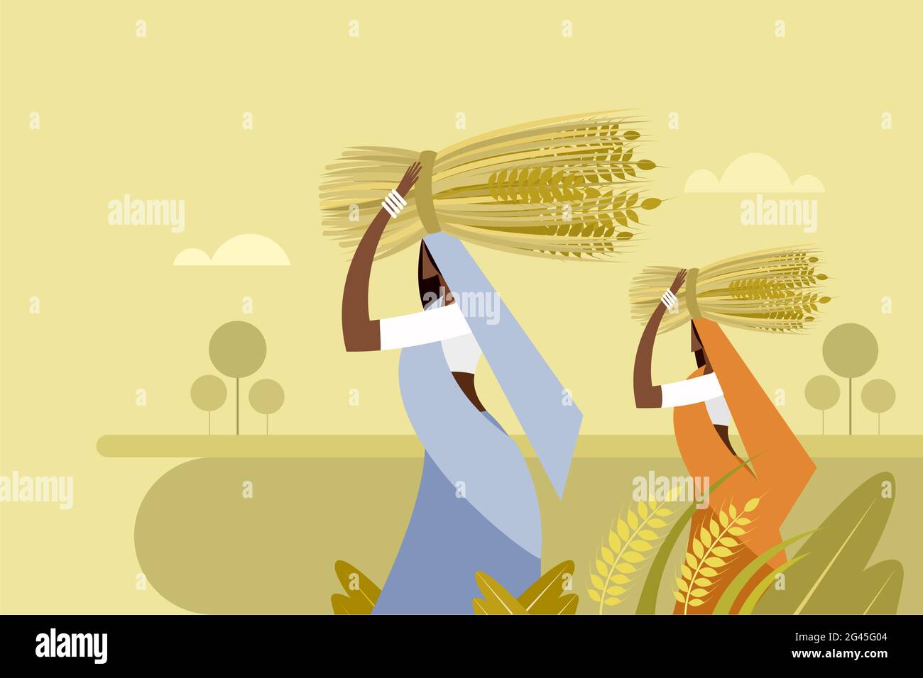 Indian women harvesting wheat crop Stock Vector Images - Alamy