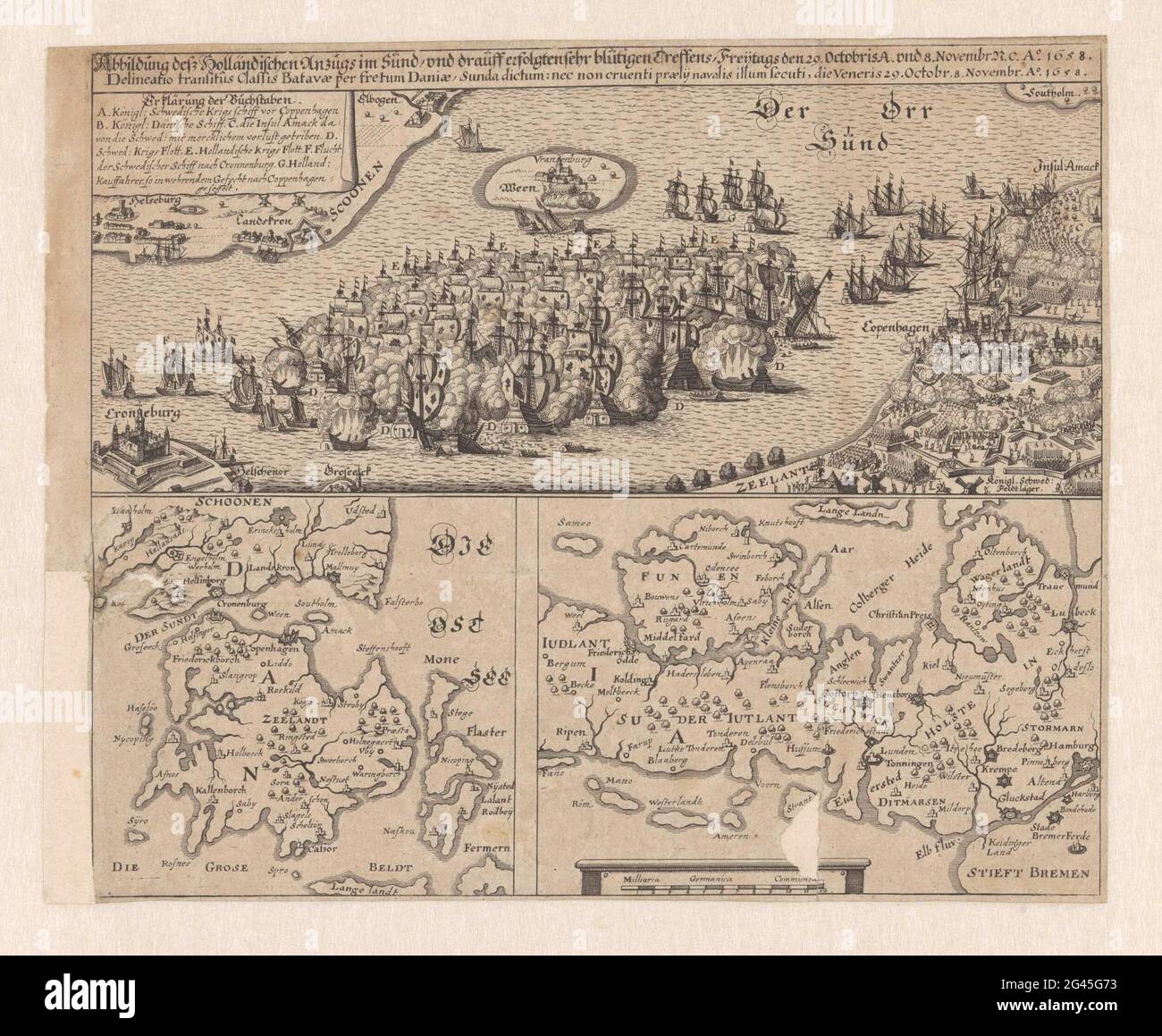 Sea battle in the Sont, 1658; Abbildung Dess Holländischen Anzugs im Sündt  / und Drauff Erolgten Sehr blütigen's pullens, Freijtags den 29. Octobris  A. und 8 Novemberg. ... ao. 1658. Sea battle
