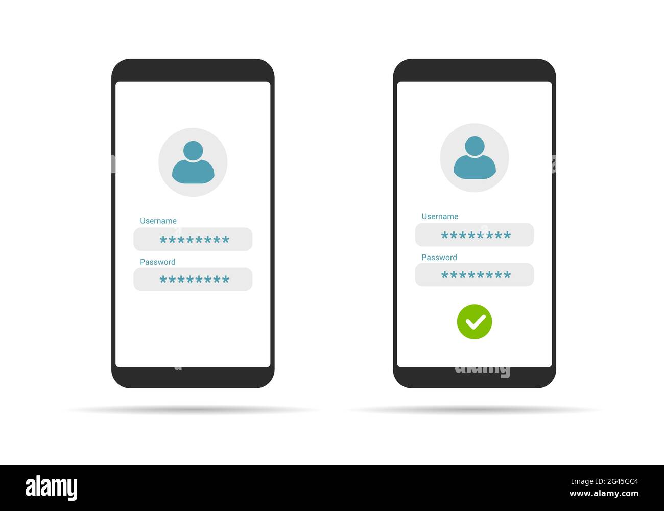 Flat design illustration of touch screen smartphone. Login form for entering username and password - vector Stock Vector