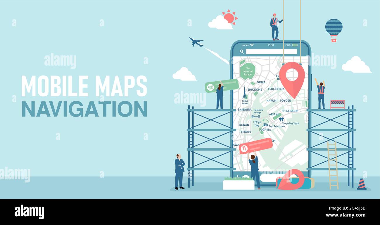 Mobile map apps concept banner illustration Stock Vector Image & Art
