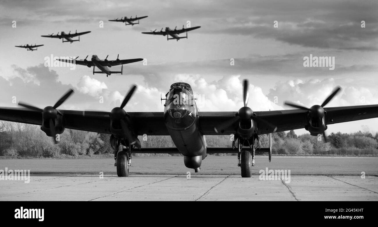 Avro Lancaster, four engine, British heavy bomber, Stock Photo