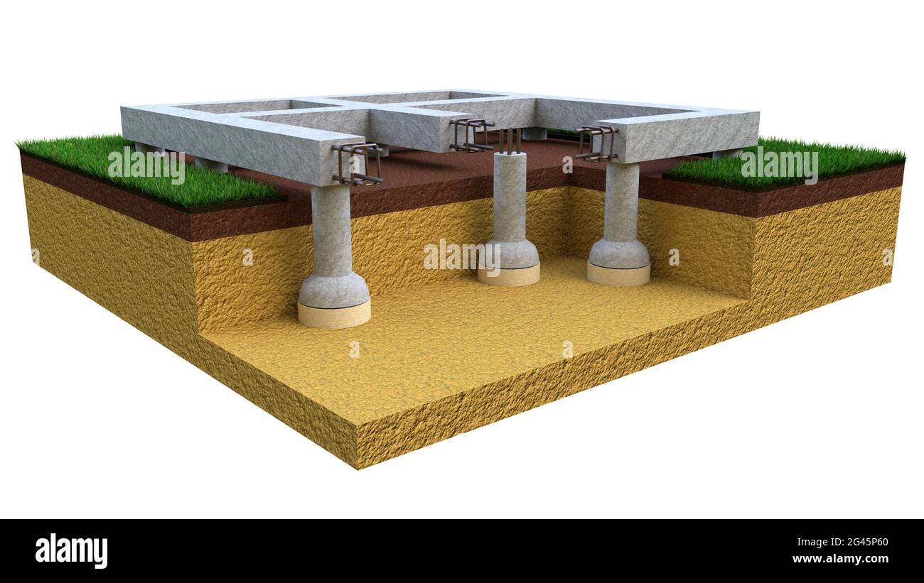 drilled belled foundation. isolated cg industrial 3D rendering Stock Photo